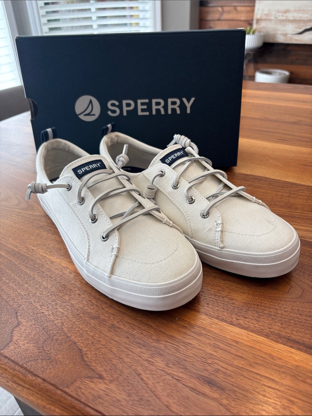NWT New Sperry Crest Vibe Linen White Canvas Boat Shoes Womens Size 10